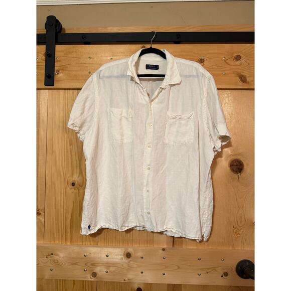 Polo Ralph Lauren Silk Linen White Button Down Short Sleeve Blouse Size XXL - Picture 1 of 7